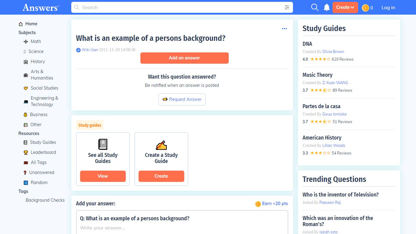 What is an example of a persons background? - Answers